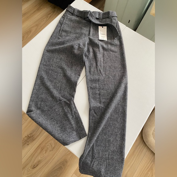 Zara Wool Blend Wide Leg Mid Rise Pants ZW Collection Gray Marl size XS NWT - Picture 4 of 16
